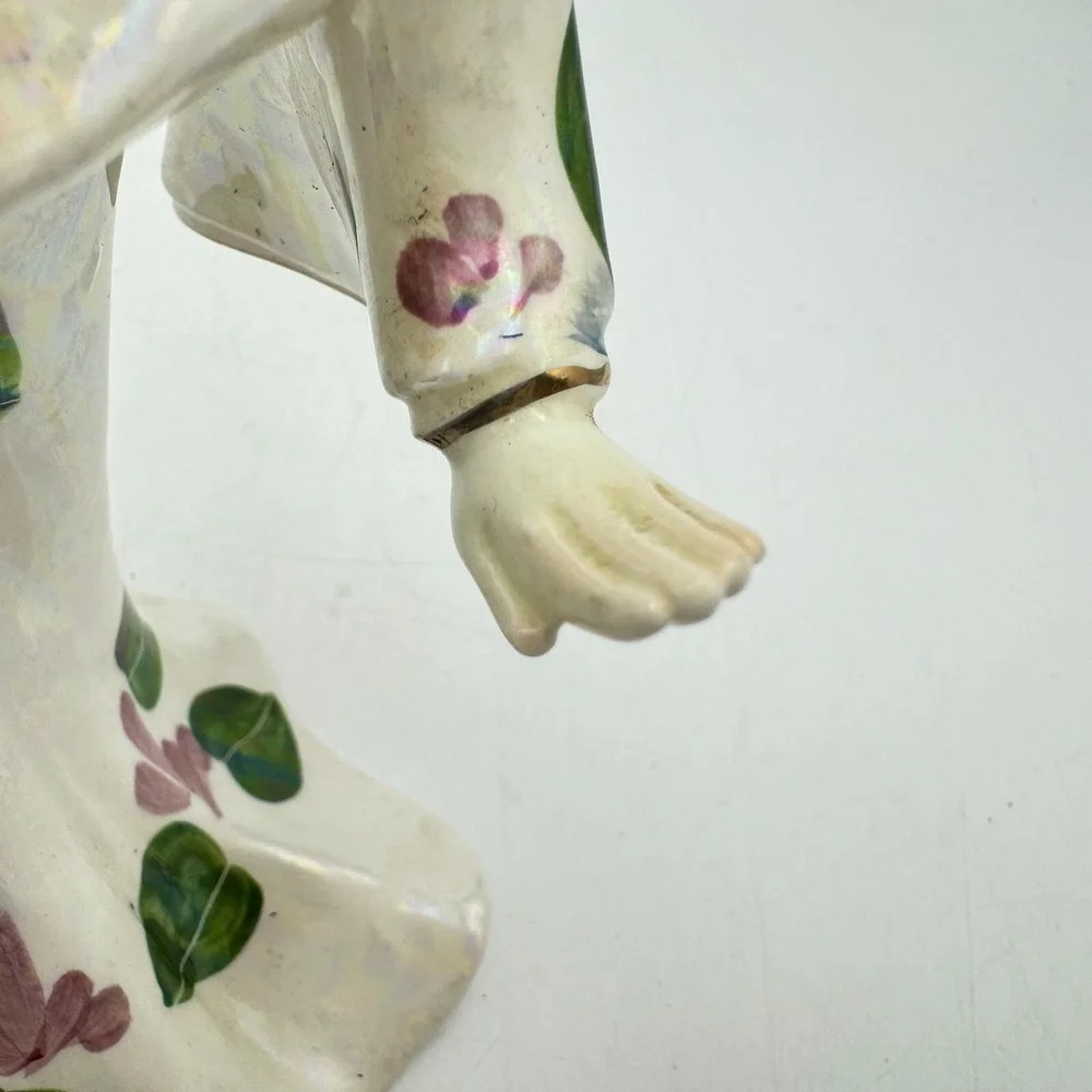 Vintage 1955 Signed Geo Z. Lefton Porcelain East Asian Dancer Lantern Pink Green